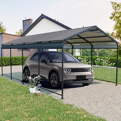 Outdoor Metal Carport Canopy, Heavy Duty Shelter Shed with Galvanized Steel Roof and Frame, All Weather Large Garage for Driveway Car, Truck, Garden Tools, Easy Assembly, 12 X 21 FT