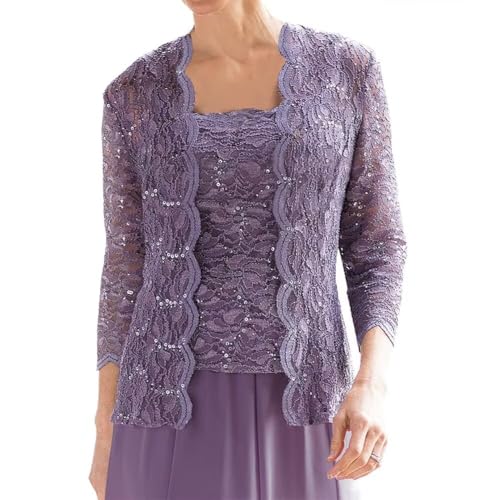 Mother of The Bride Dresses for Wedding Tea Length Lace Chiffon Formal Dress 2 Piece Grandmother Dresses with Jackets2