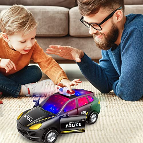 Police Car Toy For Kids With 4D Lights & Sounds- Battery Operated Automatic Bump & Go Toy Cars,Toddler Toys For 3 4 5 6 Years Old Boys Gifts- Police Knowledge Learning & Imagination Development-Black #TOP3