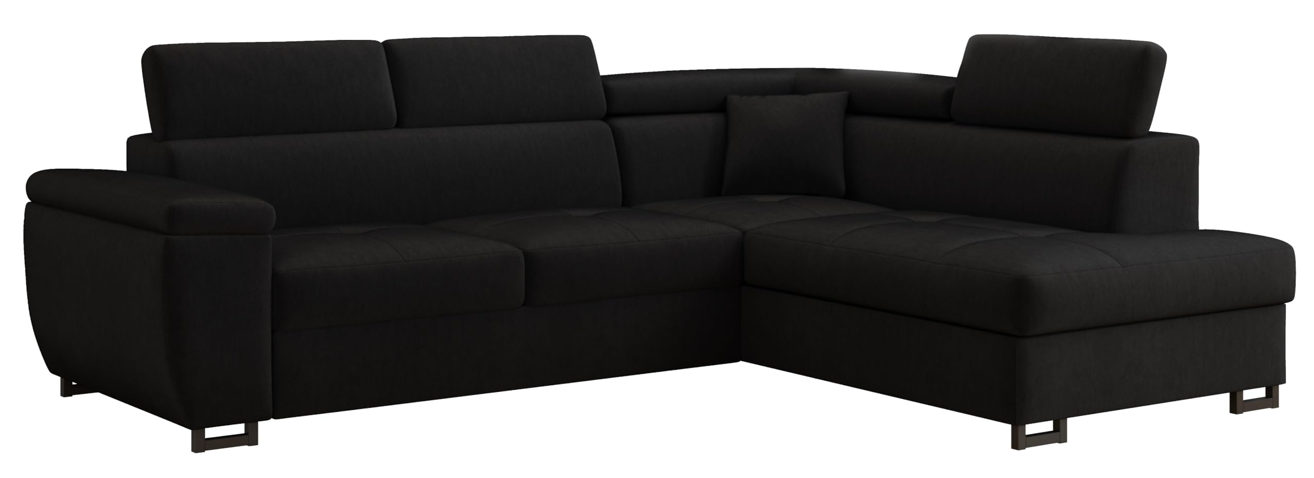 Ecksofa mit Schlaffunktion und Bettkasten Nicole 270x202x96cm (BxTxH) I Sofa L Form mit Verstellbare Kopfstützen I Eckcouch mit Schlaffunktion I Federkern I Sofa Schwarz Rechts