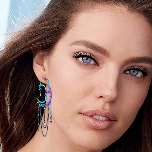 Asymmetrical Sun and Moon Earrings for Women Dangling, Rainbow Boho Earrings Star Tassel Chain Drop Dangle Statement Earrings Stainless Steel Bohemian Jewelry…3