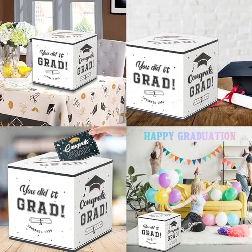 Image of Graduation Card Box 2026 Graduation Party Decorations Graduation Card Box Holder Foldable Congrat Grad Card Gift Box 2026 Graduation Decoration for Class of 2026 Graduations Party Supplies Favor White