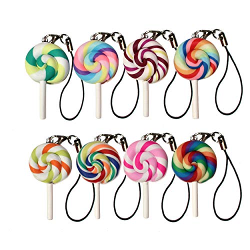 Lucore Home 1 Inch Colorful Lollipops Clay Pendant Charms - 8 pc Set of DIY Craft Supply