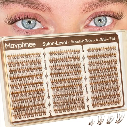 Brown Lash Clusters 8-14MM Wispy Natural Eyelash Extensions 216Pcs Short Dark Brown Cluster Lash Extensions C Curve Brown Band For Daily Wear Natural Enhancement Easy to Apply (Flit)