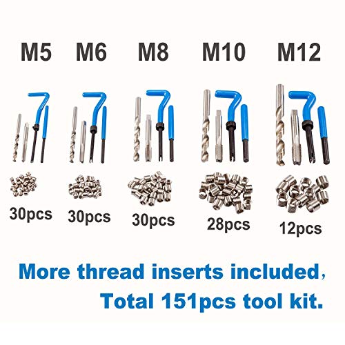 Kit de reparación de roscas N/O 151PCS Helicoil inserto mangas 151pieza(s) métrico M5 M6 M8 M10 M12 broca de acero inoxidable