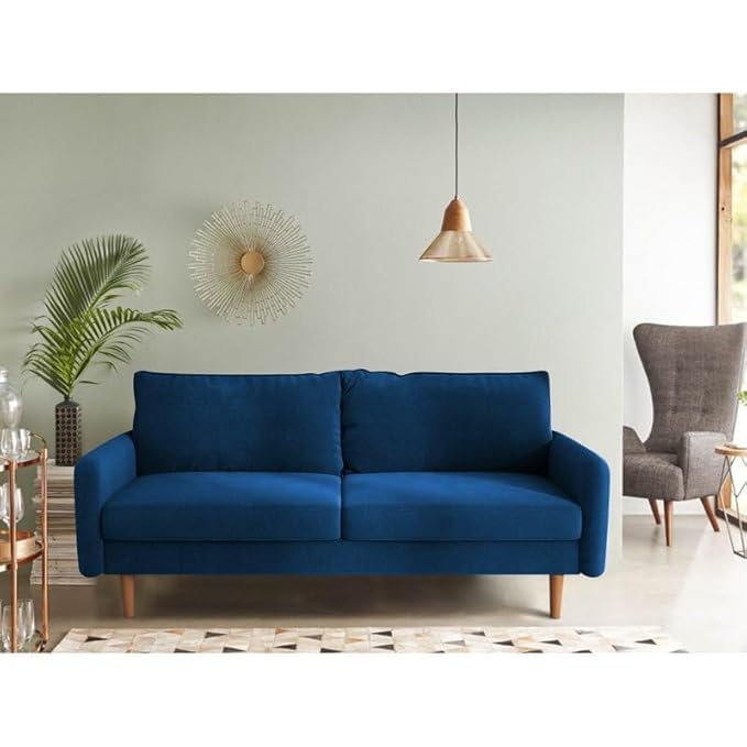 Image of Morrone Velvet Loveseat 3-Seater Sofa, Modern Upholstered Couch for Living Room, Bedroom and Office, Plush Cushion Accent Seating Furniture (Blue, 3 Seater)