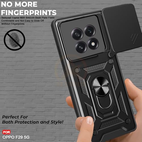 Image of Armor Bumper Back Cover Case for Oppo F29 5G Rotating Camera Cover, Ring Holder & Kickstand | Heavy Duty & 360 Degree Protection Oppo F29 5G Cover (Black)