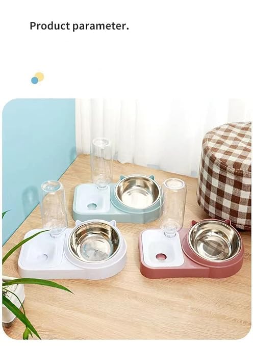 CREDLY Double Dog Bowls Automatic Water Dispenser Bottle Water and Food Bowl Set No-Spill Slow Pet Feeder (Small Dog Bowl) 1