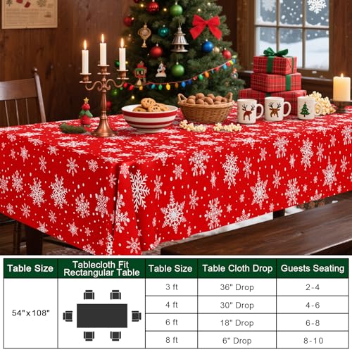 Image of Smiry Disposable Table Cloth - 6 Pack, 54 x 108 Inch Waterproof Rectangle Tablecloths for Parties, Decorative Plastic Table Cover, Leakproof & Sturdy, Red & White