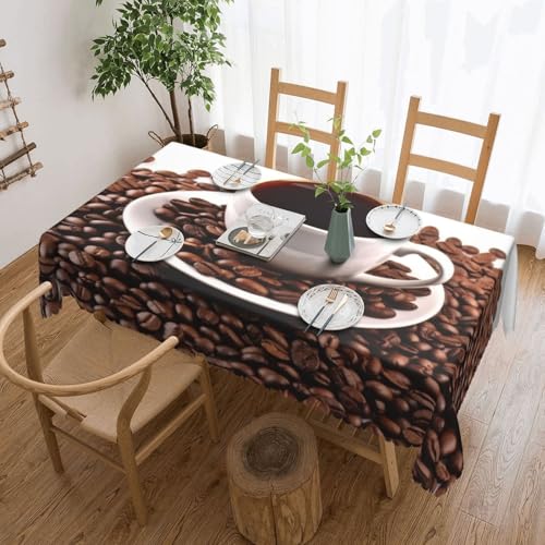 Nappe rectangulaire 137 x 183 cm lavable imprimé tasse et grains de café pour table rustique - 2