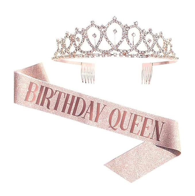BONBELLA Crystal Rhinestone Bridal Tiara & Birthday Queen Sash, Wedding Crown for Women Flower Girls Birthday Headband Princess Crowns with Comb (Rose Gold)-2 PACK (B0CS7D8MFN) Amazon Price History, Amazon Price Tracker