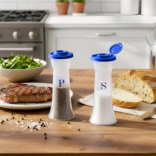 Image of Set of 2 Plastic Salt and Pepper Shakers with Lids Large Salt Shaker Pepper Container Vintage Tall Hourglass Camping Picnic Outdoors Travel Spice Set for Home Picnic Kitchen(Classic,Navy Blue)