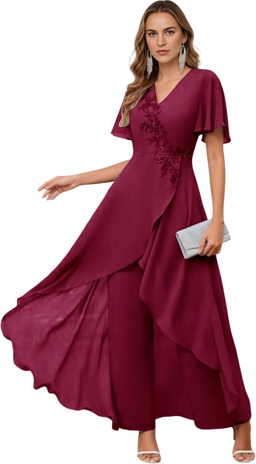 Festlicher Damen Elegant Hosenanzug Chiffon Mutter Der Braut Formal Brautmutter Kleider Outfit Jumpsuit Für Hochzeitsgast