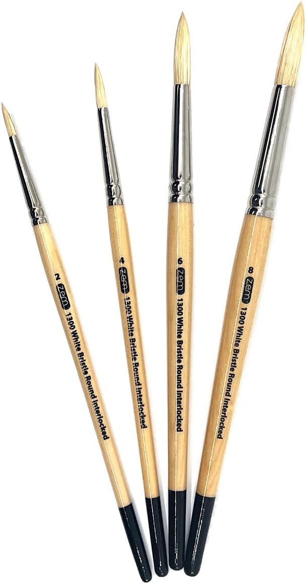 ZEM Brush Interlocked White Hog Bristle Artist Brush Set