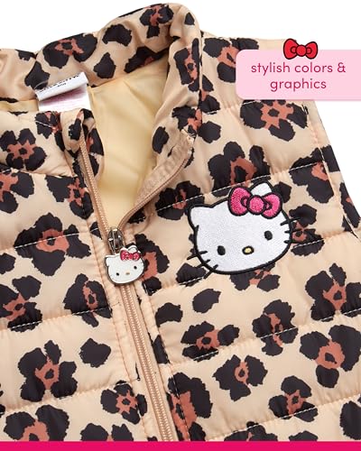 Image of Hello Kitty Girls Pants Set - 3 Piece Zip Up Vest, Long Sleeve Graphic Shirt, Fleece Pants - Matching Set for Girls (2T-12), Size 7, Leopard /Pink /Black