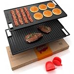 Nutrichef Plaque à Griller Réversible en Fonte - Plancha pour Induction, Gaz, Électrique - Plaque Lisse et Gril Antiadhésive | Poêle Gril pour Barbecue, Teppanyaki, Cuisson Intérieure & Extérieure