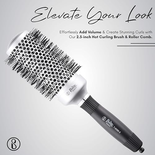 Image of Beaute Secrets Round Hair Brush, Hot Curling Brush(2.5 inch, Barrel 1.5 inch), Roller Comb, Hair Roller Brush, Instantly Adds Volume, Hair Styler, 44mm