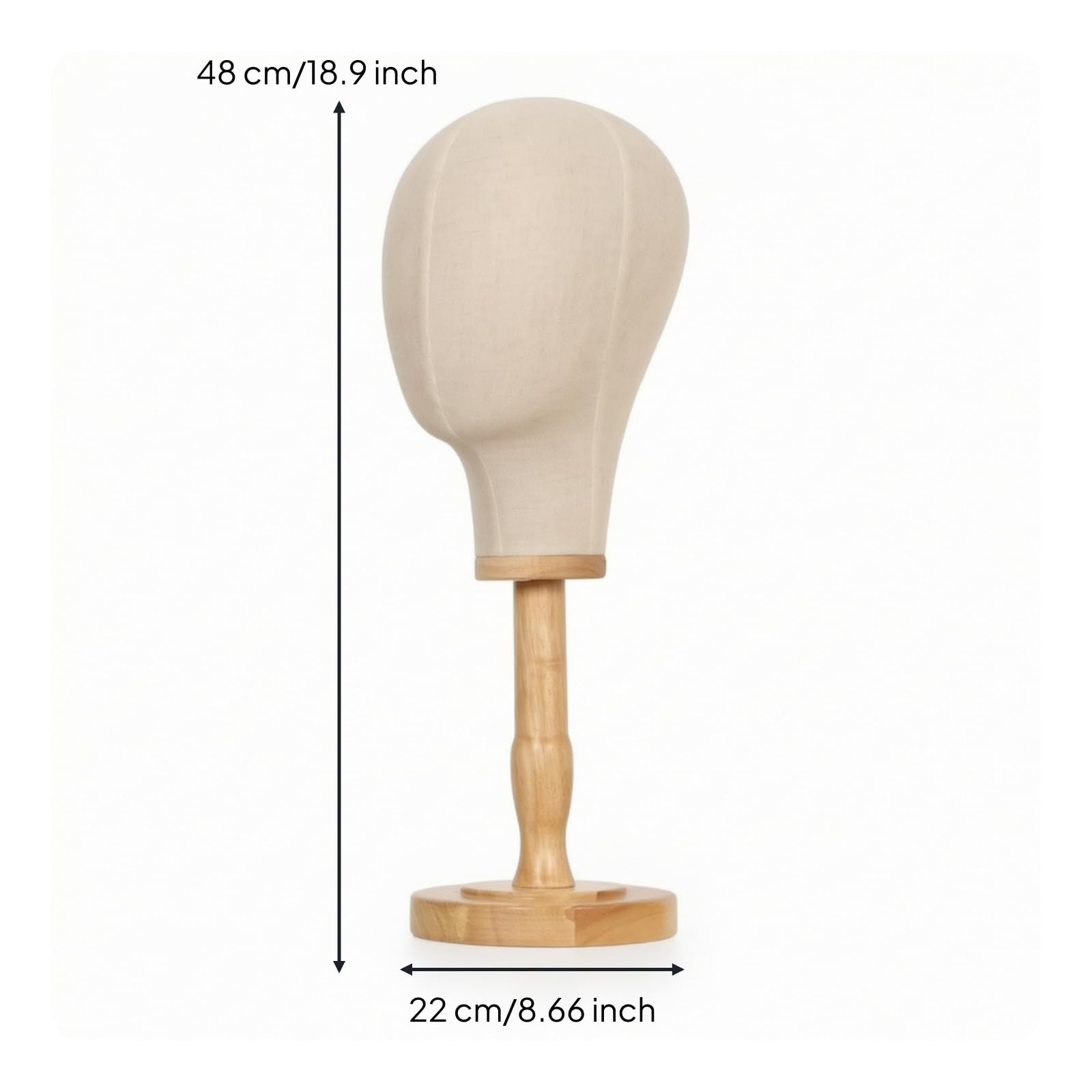 Hutständer Mannequinkopf Displaykopf Kopfform Halterung aus Leinen mit Holzfuß Natürliche Textur Und Professionelle , Kopfumfang 56 cm, Gesamthöhe 40 cm , Style to 2
