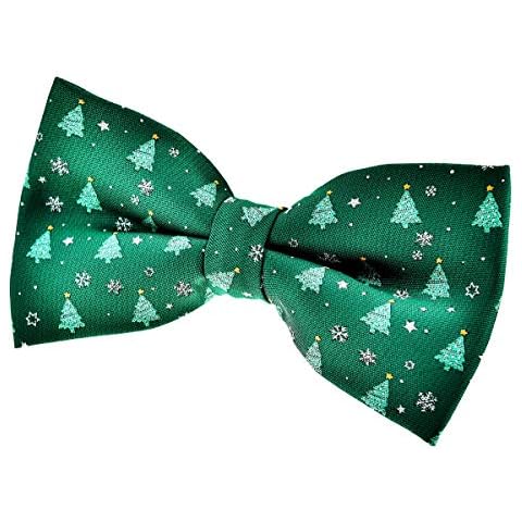 Retreez Christmas Tree and Snowflakes Pattern Woven Microfiber Pre-tied Bow Tie (5") - Green Cover
