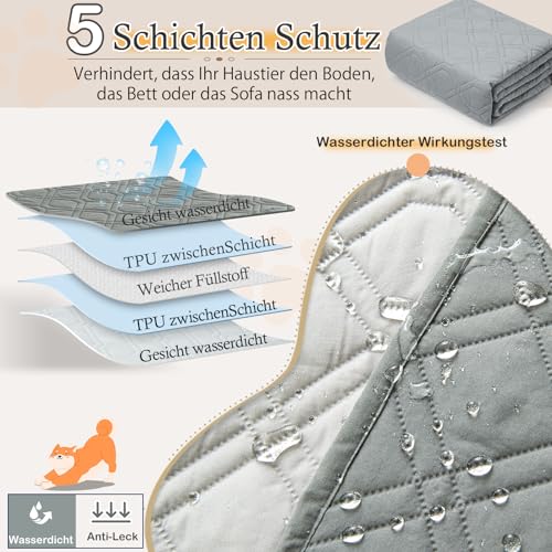 GYURO 100% wasserdichte Hundedecke-Beidseitig verfügbar und weich Hundematte für großeund kleine Hunde,Schutz für Sofa & Bett& Auto - in der Waschmaschine waschbar (Grau, 60 * 80CM)