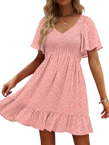 Image of UEAL Womens Cute Floral Smocked V Neck Flutter Sleeve Sundress with Pockets Casual Spring Summer Dresses for Women 2026