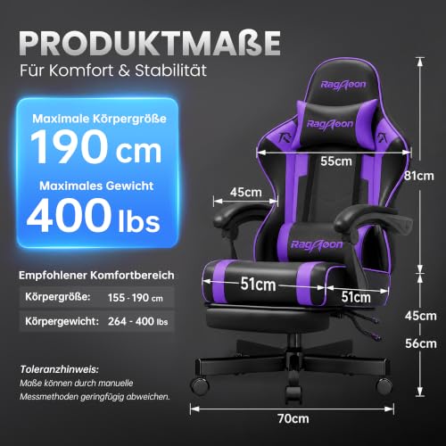 Riftracer Gaming Stuhl Chair Gamer Sessel - Ergonomischer Gamer Stuhl mit Fußstütze Kopfstütze und Lordosenstütz Höhenverstellbar… – Ansicht 3
