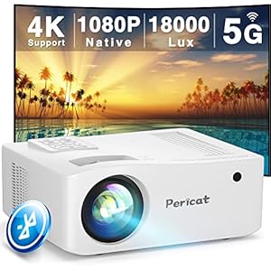 5G WiFi Bluetooth Projector, Native 1080P Outdoor Movie Projector with 350″ Display, 18000L Home Theater Video Projector 4K Supported, LED Video Projector Compatible with TV Stick, Phone/PC