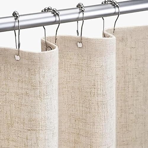 Natural Linen Shower Curtain Boho Farmhouse Shower Curtain Heavy duty fabric is waterproof and moisture resistant quick drying with 12 hooks for bathroom (Beige 180 x 180cm)