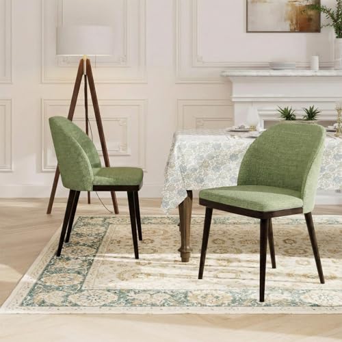 Image of Upholstered Dining Chairs Set of 2 - Modern Dining Room Chairs, Mid-Back Restaurant Kitchen Chairs with Wooden Legs, Green