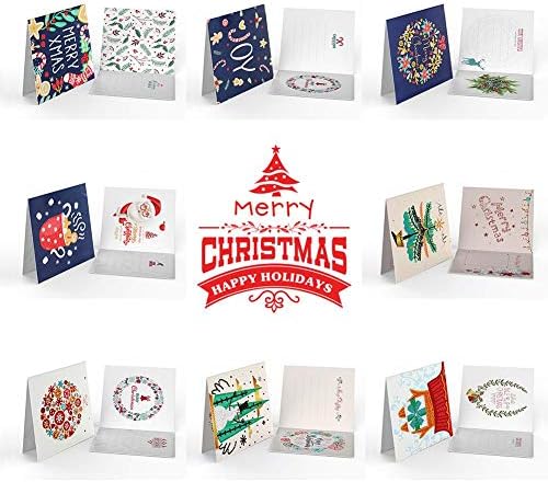 MERRYSTAR 8 Pack Christmas Diamond Painting Greeting Cards, Rhinestone Embroidery Art Craft Kits, Creative Santa Snowman DIY New Year Cards Postcards for Adults Kids