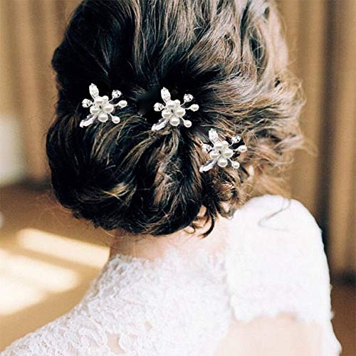 Missgrace Bridal Silver Crystal Rhinestone Hair Pins for Wedding and Party -Vintage Small Simple Wedding Hair Accessories Women Evening Headpiece (Pack of 3)