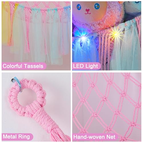 Image of FIOBEE Stuffed Animals Net LED Light Toy Hammock for Kids Bedroom Storage | Stuffed Animals Storage Organizer, Girls Room Decor, Teddy Bear Holder, Space Saving, for Kids Nursery Bedroom Playroom