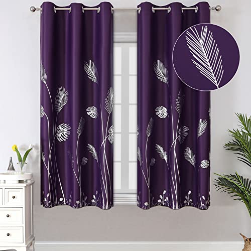Estelar Textiler Purple Blackout Patterned Curtains for Bedroom 38x63 Inch