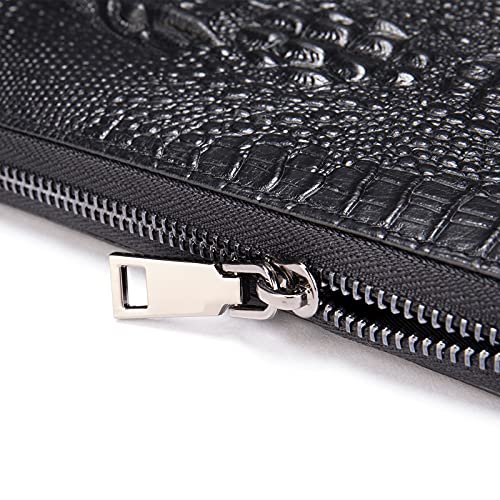 Image of NIUCUNZH Genuine Leather Cool Long Wallets for Men Personalized Zip Around Wallet Checkbook Cash Credit Card Holder Wallet Black