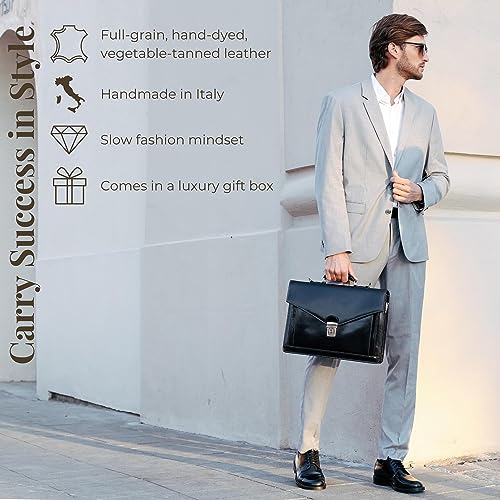 Time Resistance Leather Briefcase for Men - Business Laptop Bag - Italian Handmade Leather Bag - Attache - Gift Box Included2