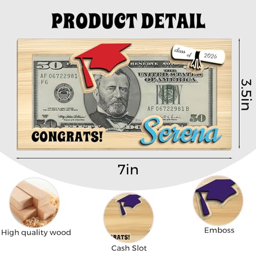 Personalized Wooden Graduation Money Holder, Customizable Name & Year, Double-Layer Hanging Cash Slot, Premium Craftsmanship, Perfect Graduation Gift for 20262