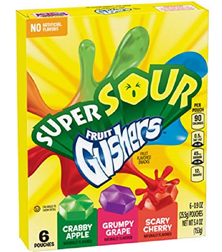 Betty Crocker Fruit Snacks Gushers Super Sour, Crabby Apple, Grumpy Grape and Scary Cherry, 5.4 oz