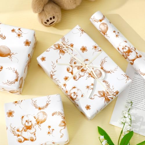 Papier cadeau ours JarThenaAMCS marron 10m pour sublimer vos présents d'enfance
