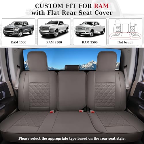 Image of Coverado Leather Car Seat Covers, Waterproof Dooge Ram 1500 Seat Covers Compatible with 2002-2026 Dodge Ram 1500 2500 3500 with Flat Bench (Full Set, Coffee)