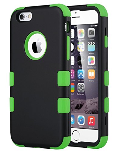 ULAK iPhone 6S Case, iPhone 6 Case, Hybrid Soft Silicone Hard PC Case Anti Slip Heavy Duty High Impact Dust Scratch Shock Resistance Protective Cover for iPhone 6/6S 4.7 Inch, Black/Green