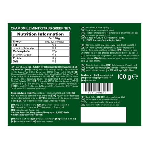 Image of VAHDAM Chamomile Mint Green Tea Loose Leaf(3.5oz|50+ Cup)High Grown, Floral