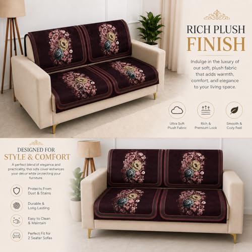 Image of Homerz Premium 'Luxe Series' Sofa Cover | Holland Velvet Fabric | Smooth Finish | Anti-Slip Fleece Backing Couch Protector (Maroon, 2 Seater, Seat Cover with Backrest)