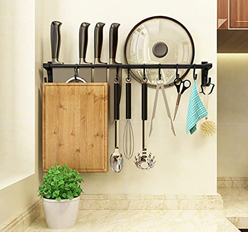 Keukenrail met 8 haken, potten en pannen opknoping rack wandgemonteerde ruimte aluminium opknoping gebruiksvoorwerp… - Image 6