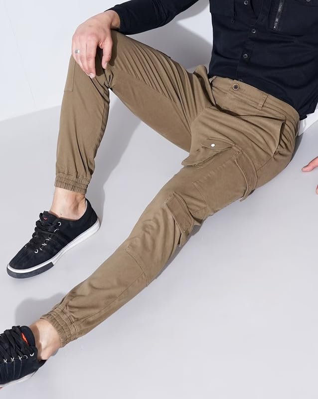 Image of British Club 98% Cotton, 2% Elastane Slim Fit Cargo Jogger Pants | Flat-Front Design | Adjustable Waistband | Multiple Pockets | Lightweight Fabric | Modern Style | Comfortable | Durable Black