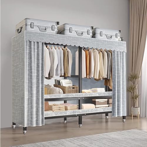 Heavy-Duty Portable Clothes Drying Rack, Metal Freestanding Garment Storage System with Wheels, Foldable（125x52x180cm）