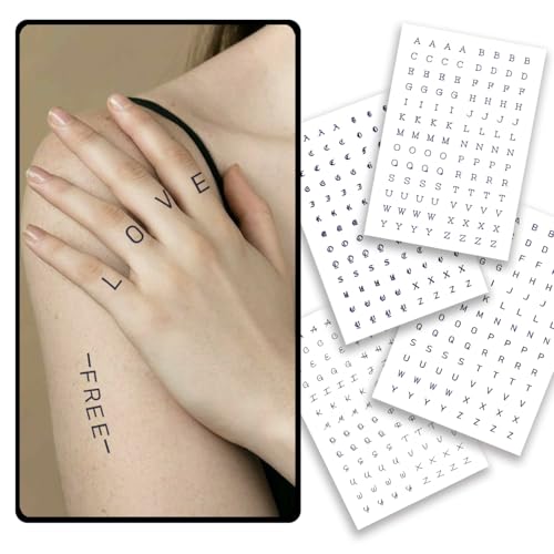 CHARLENT English Letters Semi-Permanent Tattoos for Adult - 2 Weeks Long Last Letters Fake Tattoos for Women Men Finger Neck Body/Fades Naturally/No Reflection/Waterproof,DIY Letters Stickers