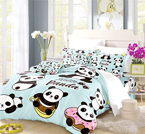 NYLIN Parure De Lit Panda Housse De Couette Rose Coloré Garçon Fille Ciel,1 Et 2 Personnes Lit 135/140/200/220,2/3/4 PCS Housse De Couette/Taies d'oreiller/Drap (Single-140x210cm-3 PCS,03) Cover