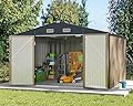 Greesum Metal Outdoor Storage Shed 10FT x 10FT, Steel Utility Tool Shed Storage House with Door & Lock, Metal Sheds Outdoor Storage for Backyard Garden Patio Lawn (10' x 10'), Brown