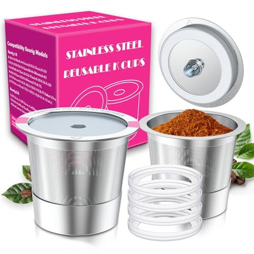 Reusable K Cups for K eurig 1.0 & 2.0 Coffee Makers, 1-Hole Stainless Steel Reusable Coffee Pods...