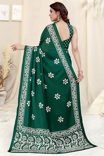 Image of MIRCHI FASHION Saree for Woman Chiffon Batik Printed | Lightweight Daily Wear Women's Office Sari with Blouse Piece (Available in 40 Colours)